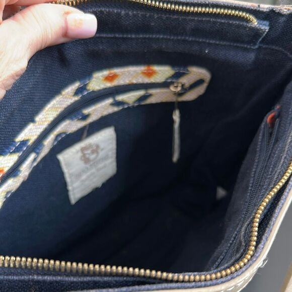 Spartina 449 genuine leather linen handbag tote shoulder purse, like new - Picture 11 of 11